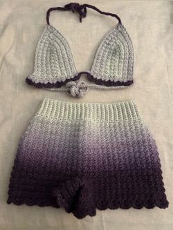 Handmade Women's Crochet Purple Ombre Bikini Short Set S/M