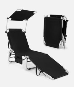 Foldable Sun Shading Lounge Chair Adjustable Beach Sunbathing Recliner W/ Pocket