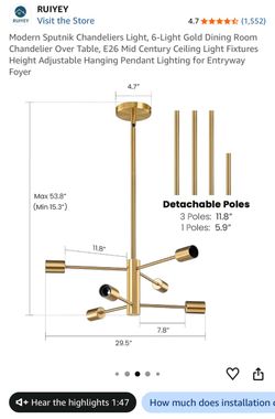 RUIYEY 6-Light Gold Sputnik Chandelier