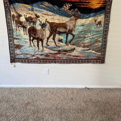 Extra Large Vintage Tapestry Wall Hanging Deer in Snow Cabin Decor 48"x71" EUC