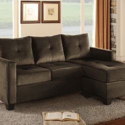 BROWN MICROFIBER FABRIC REVERSIBLE SECTIONAL SOFA CHAISE - SILLON SECCIONAL