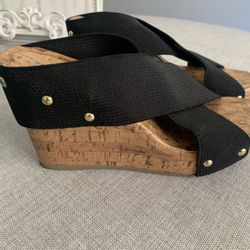Summer  Cork Heel Black - Size 6.5
