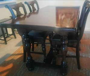 Solid Wood Dining Table with 4 Chairs + Leaf