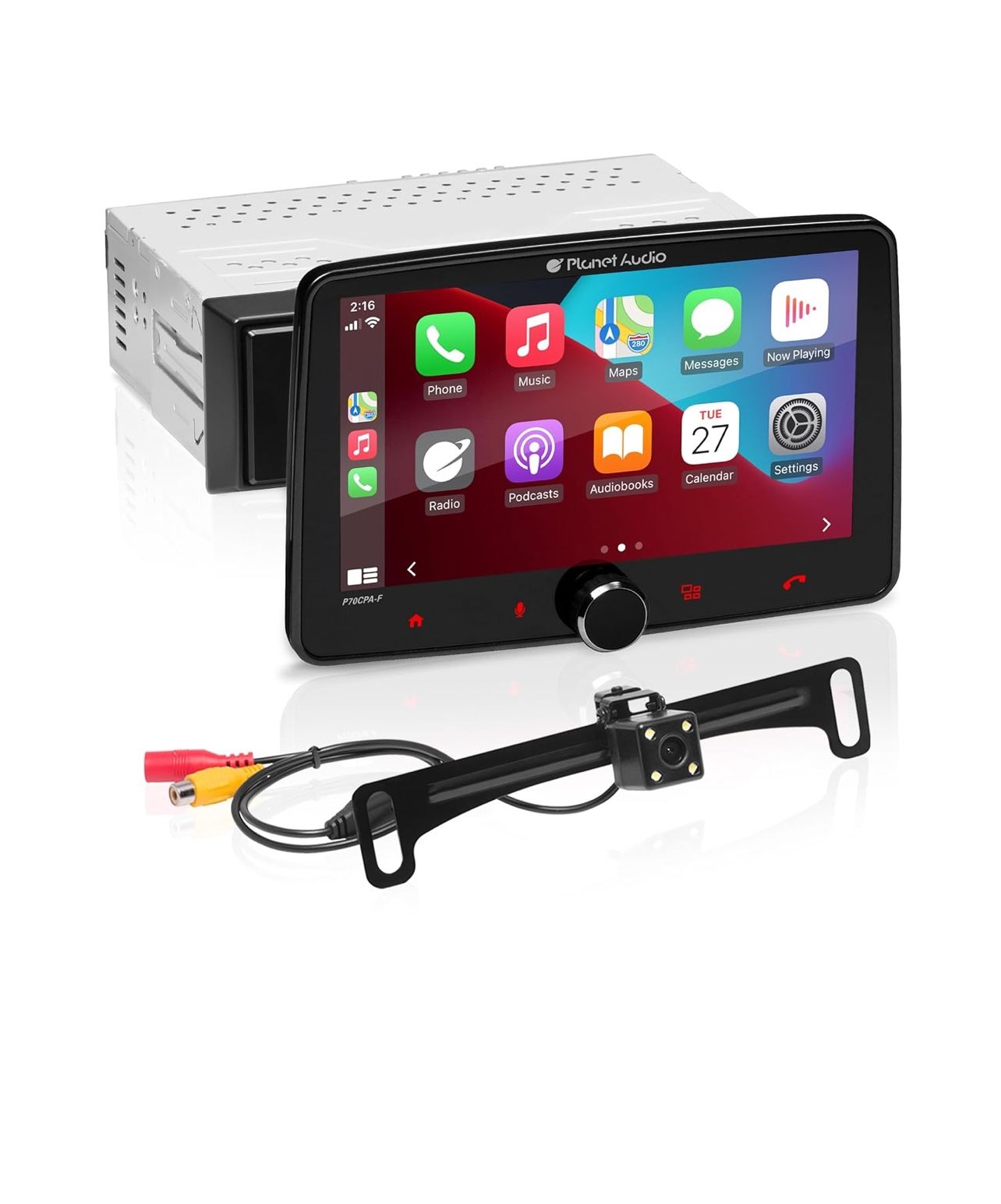 Planet Audio P70CPA-CF Car Stereo - Apple CarPlay, Android Auto, Single Din, 7 Inch Touchscreen, Bluetooth, No CD DVD Player, AM/FM Radio Receiver, Ba