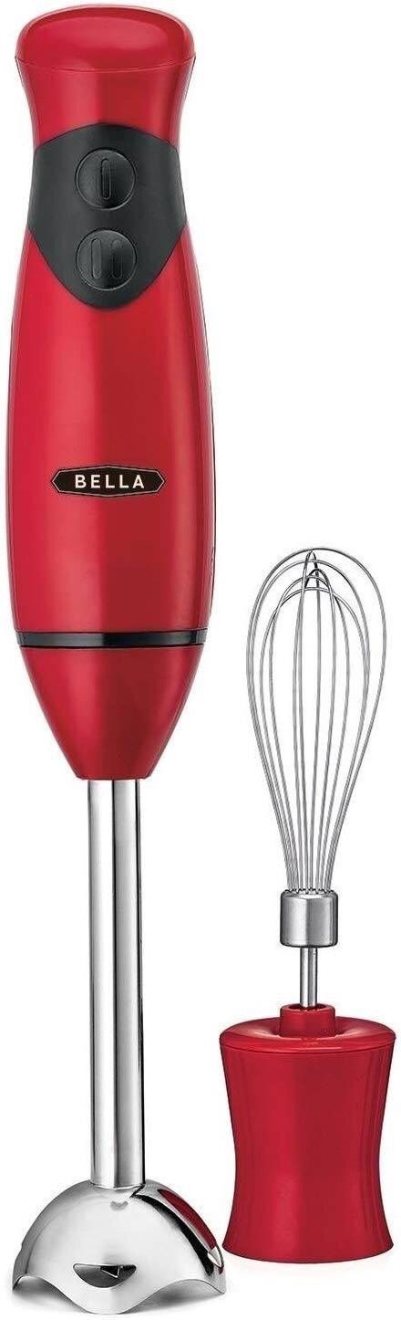 BELLA Hand Immersion Blender with Whisk Attachment, 250 Watt RED 14460 by Bella-Used