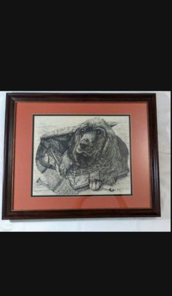 FRAMED - MATTED PRINT ARTWORK - DOG 22"×18"