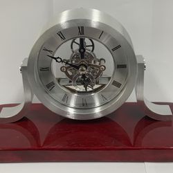 Unbranded Red Wood Silver Clock Roman Numerals Analog