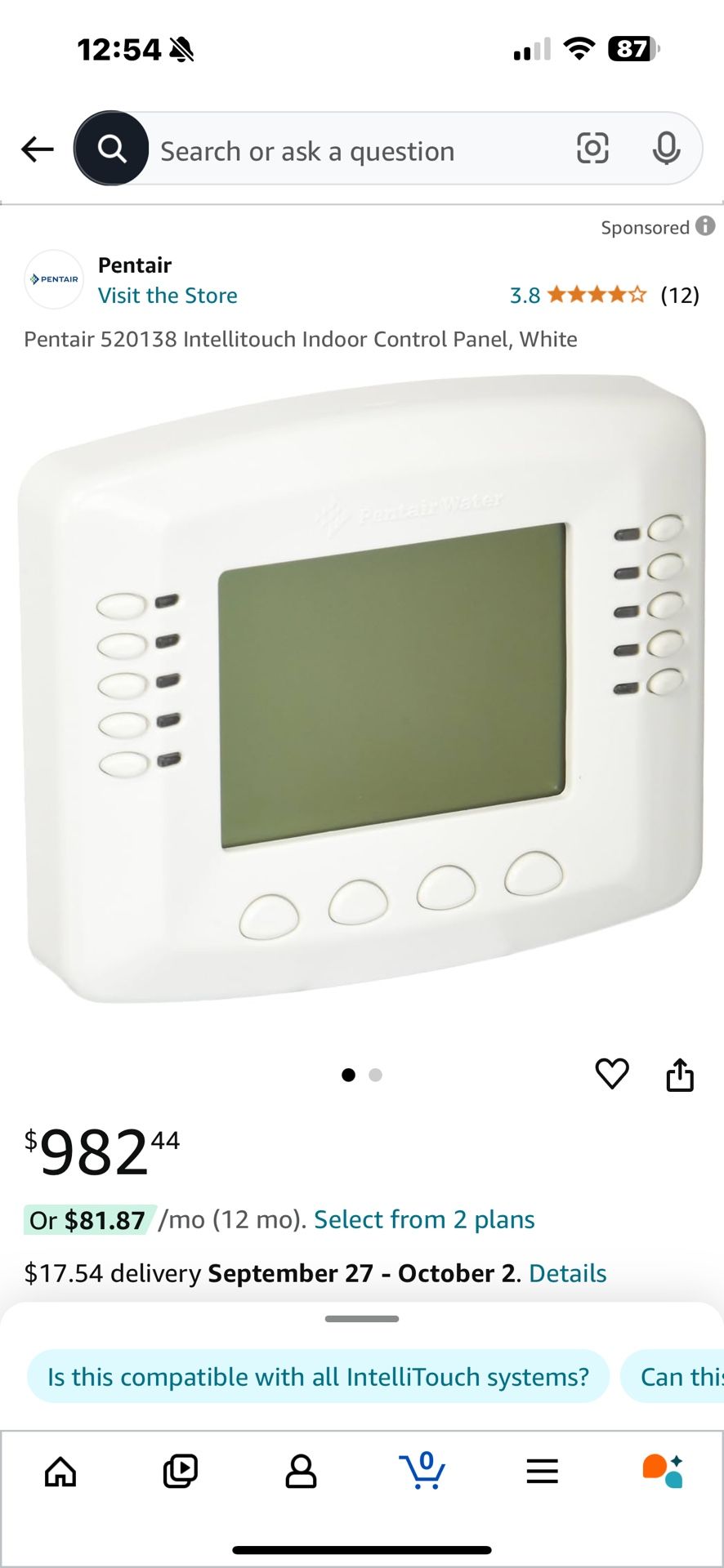 Pentair Intellitouch Indoor Pool Controller
