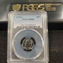 1970 S Gem Proof Roosevelt Dime Graded At PR69 With A Lustrous Finish 3-6