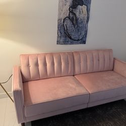Pink Velvet Tufted Futon