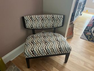 Dark Wood Accent Chair with Patterned Upholstery