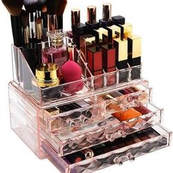 new Jewelry and Cosmetic Boxes with Brush Holder - Pink Diamond Pattern Storage Display Cube Including 4 Drawers and 2 Pieces Set  About this item  WH