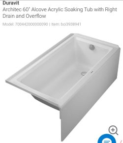Duravit Architec 60" Alcove Acrylic Soaking Tub with Right Drain and Overflow