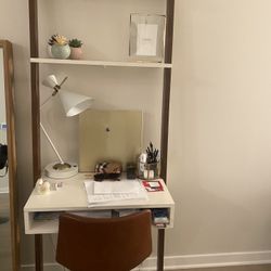 West Elm Ladder Shelf Wall Desk (28") And Chair