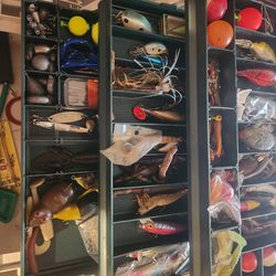 Fishing box full with all types of lures and etc for Sale in