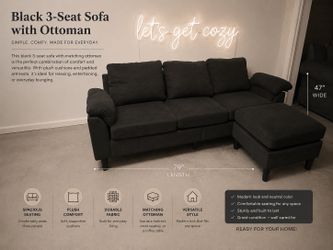 (FREE DELIVERY)  🚚 Small and Cozy Slate Gray Sofa with storage Ottoman – Great Condition (FREE CURBSIDE DELIVERY)
