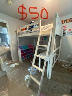 Children’s furniture INDIVIDUAL OR ALL toy bins, bunk bed with ladder, desk and chair, vanity