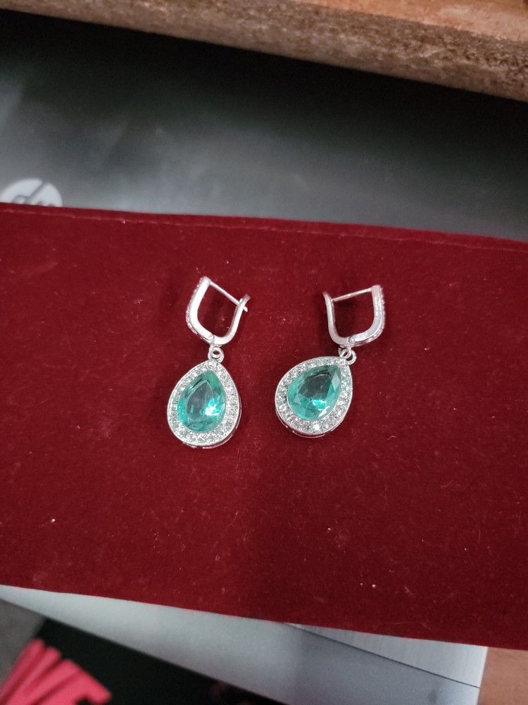Turquoise Teardrop Earrings Sterling Silver