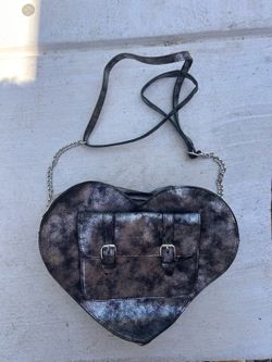 Silver-Tone & Black Heart Mini Backpack & Crossbody Bag