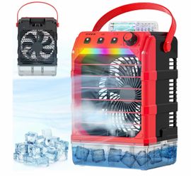 Misting Fan Portable Compatible for Milwaukee 18V Battery(No Battery) or USB Powered, Cooling Fan for Bedroom with 7 Lights, 8H Timer, 1600ML Water Ta