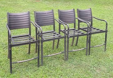 Set Of 4 All Weather Aluminum Outdoor Stackable Bar Height Chairs