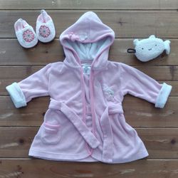 0-9 PINK HOODED TERRY CLOTH TURTLE BATH ROBE