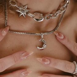 Hard jewelry Luna the lunatic lunar pendant Comes with 4 mm mini Cuban chain 16”