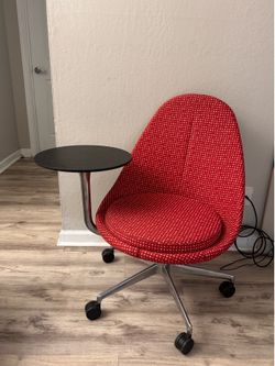 Red Modern Red Accent Chair with Wheels + Side Table