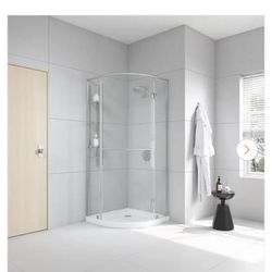 Glamour 32 in. x 73.90 in. Semi-Frameless Pivot Shower Door in Satin Nickel with 32 in. x 32 in. Base in White