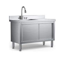 47" Stainless Steel Utility Sink with Cabinet, Faucet, Drain Kit; Restaurant Prep, Garage, Laundry