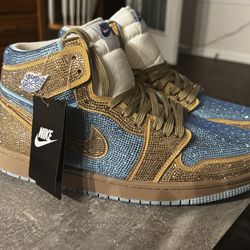 NEW! Custom “Swarovski Crystals” (Jordan 1 Blue & Gold OG)