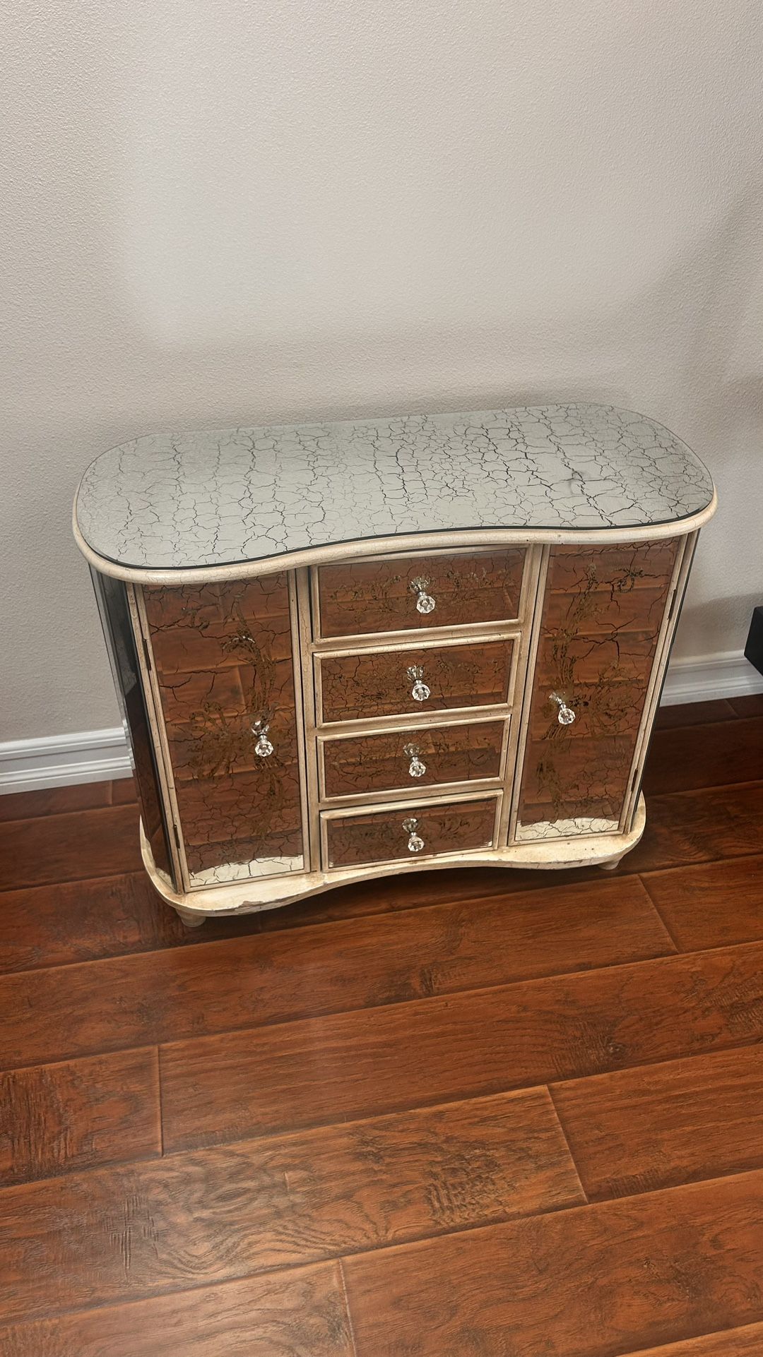Elegant Mirrored Accent Cabinet – Vintage Style with Crystal Knobs