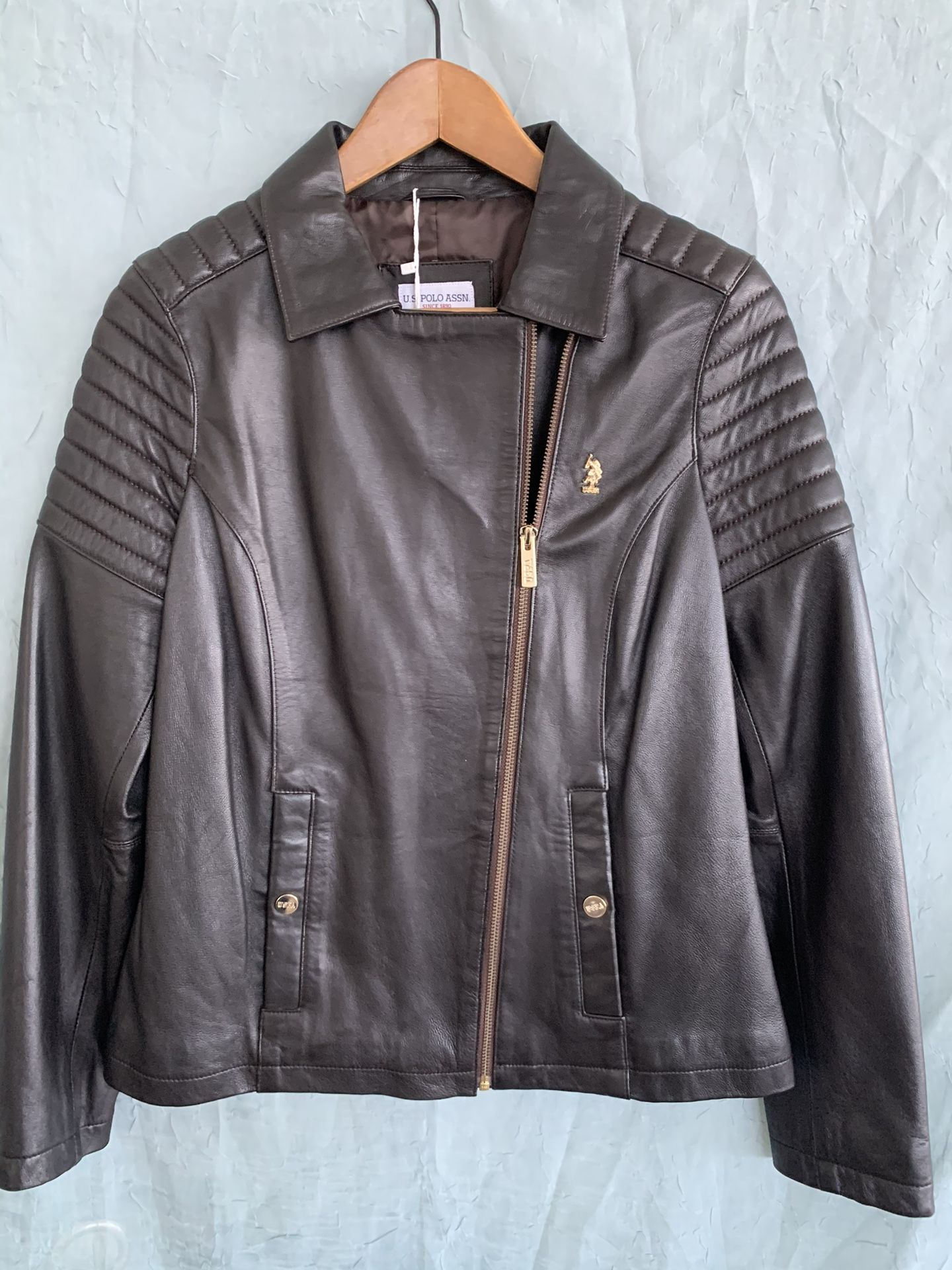 Stylish womens leather jacket U.S.POLO ASSN high quality price $165 brand new.