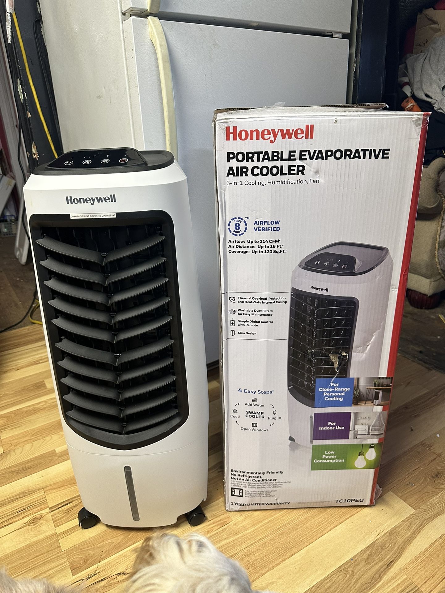 💯 🔥🔥 Honeywell TC10PEU Compact Evaporative Tower Air Cooler With Fan And Humidifier, Washable Dust Filter, 194 CFM - 2.6 Gallon Tank (White)($199)