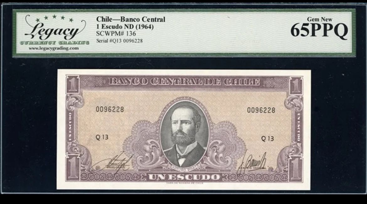 (1964) Chile ND 1 Escudo Banco Central Note Legacy Gem New 65 PPQ