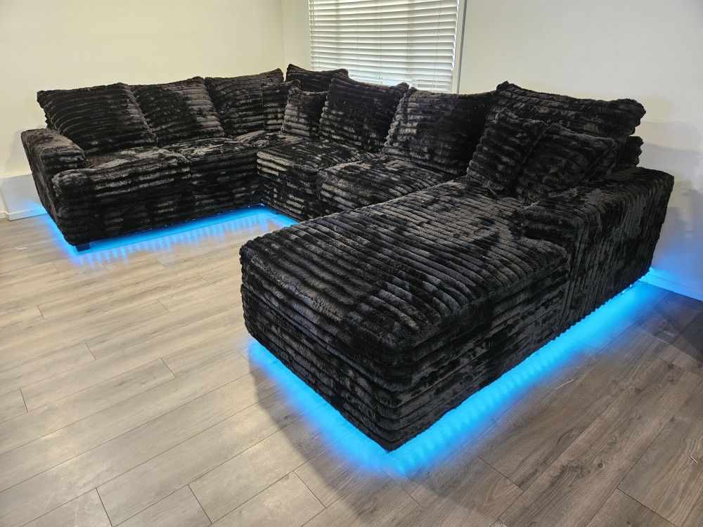 Brand New Sectional Corduroy Fabric Oversize 3 Pcs W/ LED LIGHT $1999