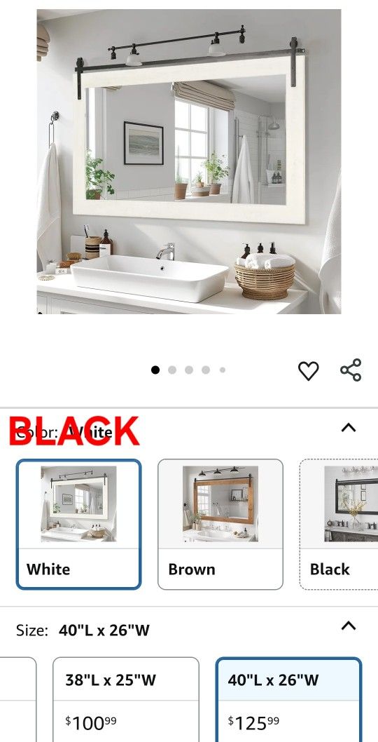 Farmhouse Bathroom Mirror, 40" x 26" Rustic Vanity Mirror, Barn Door Style Wood Framed Wall Mirror, Rectangle Decor Mirror for Living Room, Entryway, 