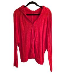 Eileen Fisher Firefly Orange 100% Linen Jersey Hoodie Lightweight Cardigan Sweat