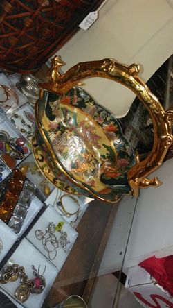 China art platter gold filled