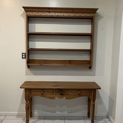 Solid wood Ethan Allen Sofa Table and Wall Shelf Plate Holder set