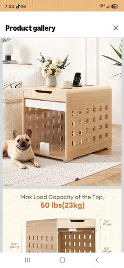 Dog Crate Furniture with Charging Station Medium Kennel Indoor with Flip-up Hidden Acrylic Door for Small and Medium Breeds up to 50lb Wood Pet End Si