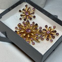 Vintage Atomic Starburst Brooch and Clip-On Earrings Set. c.1950’s