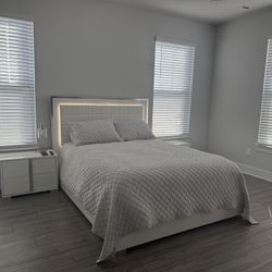 Modern White LED Headboard Bedroom Set