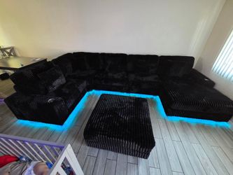 Brand New Sectional Corduroy Fabric Oversize With LED Light, Cup Holder & Usb Outlet $1399
