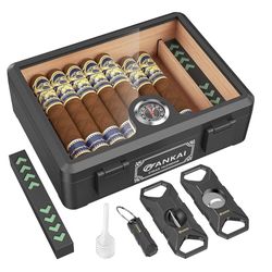 Brand New Cigar Humidor, Full Glass Top Cigar Box with Humidifier and Hygrometer, Drop-proof Crushproof Cigar Case, Cedar Wood Lining Storage Box 