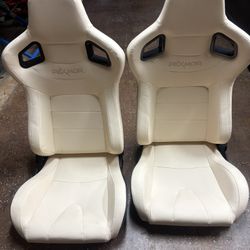 Universal Pair Reclinable Racing Seat Dual Slider Beige PU & Carbon Leather