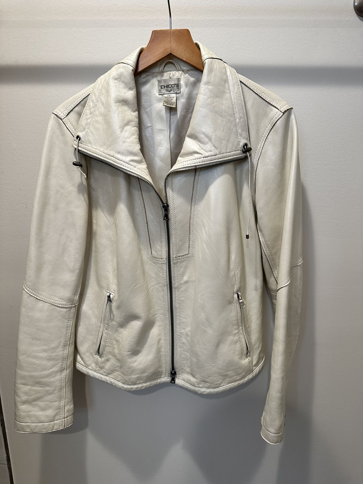 Rare Chico's 100 Percent Leather Jacket Genuine White Leather Moto Jacket Chico's Women Soft Leather Lightweight Short