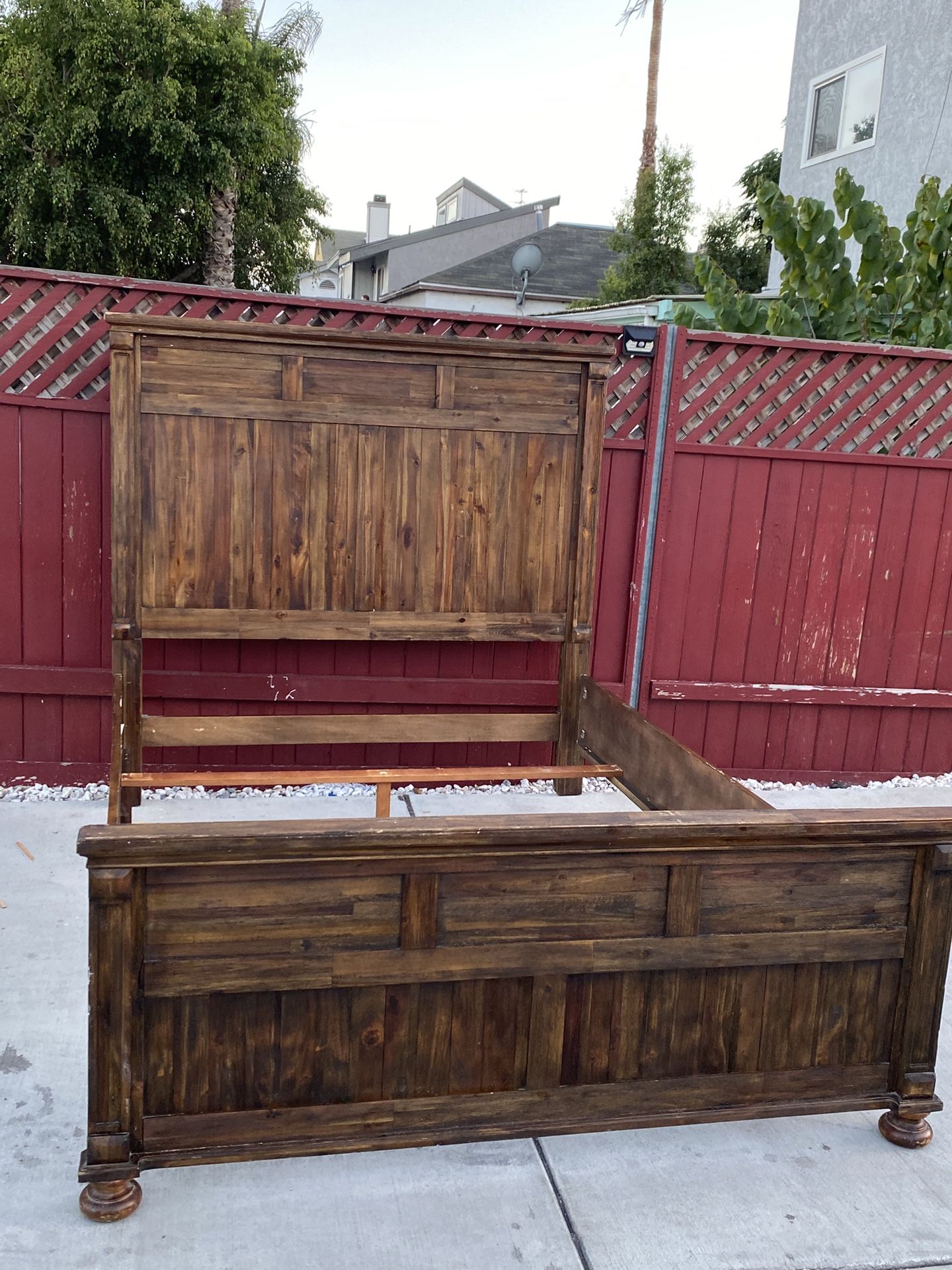 MCM Dark Brown Wood Queen Size Bed Frame