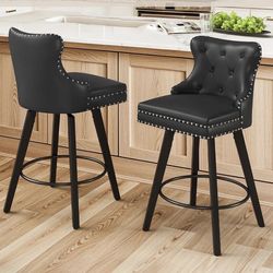 2X Black 26” swivel faux leather barstools