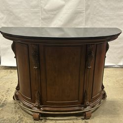 Traditional Wood Bar Cabinet with Stone Top + 2 Matching Stools